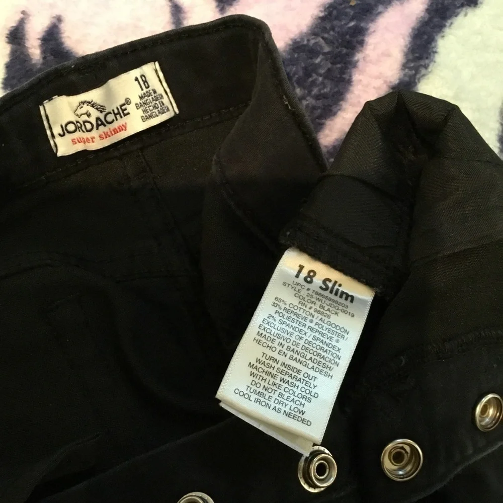 JORDACHE Girls size 18 slim black high rise super skinny stretch denim j…
